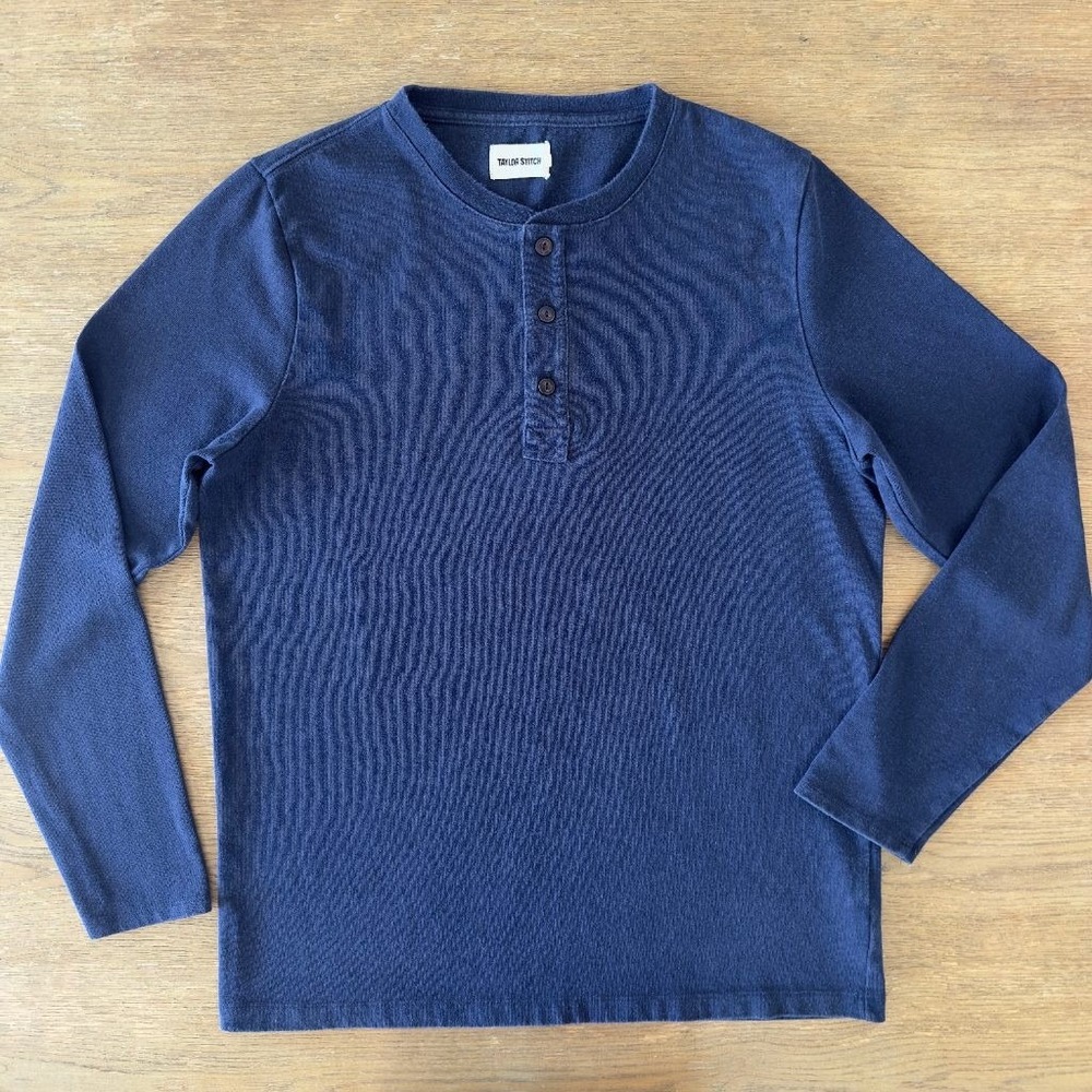 Taylor Stitch Heavy Bag Henley Navy Blue Long Sleeve Men's Size 42 XL Recycled